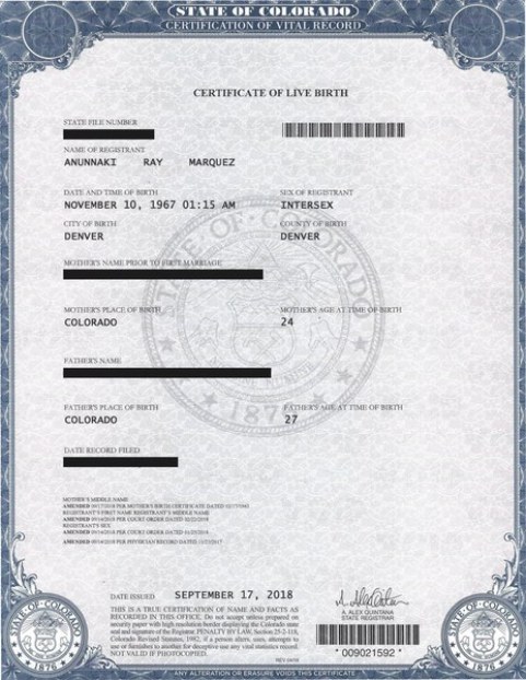 My official intersex birth certificate.